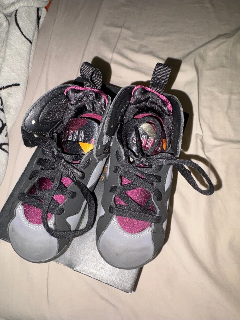 Jordan Kids' Grey and Black Sneakers with Pink Accents